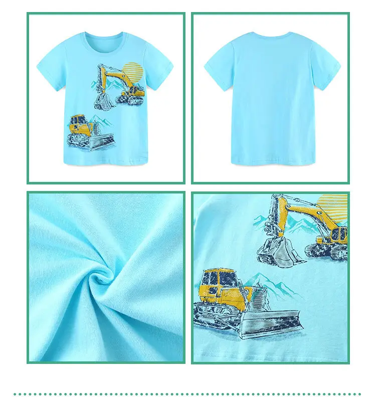 European & American Boys' Cartoon Excavator T-Shirt Light Blue — feature 38