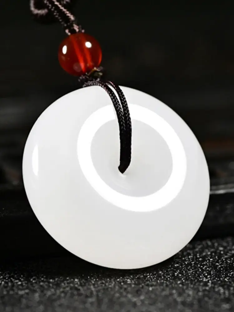 Natural Xinjiang Hetian Jade White Jade Safety Buckle Pendant
