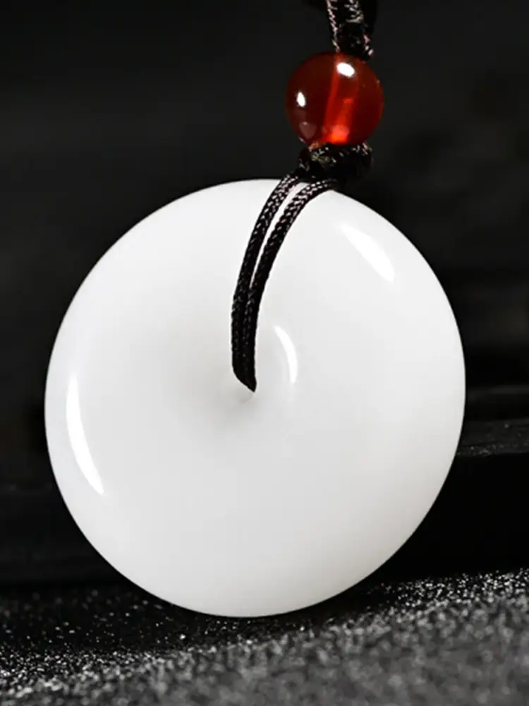 Natural Xinjiang Hetian Jade White Jade Safety Buckle Pendant