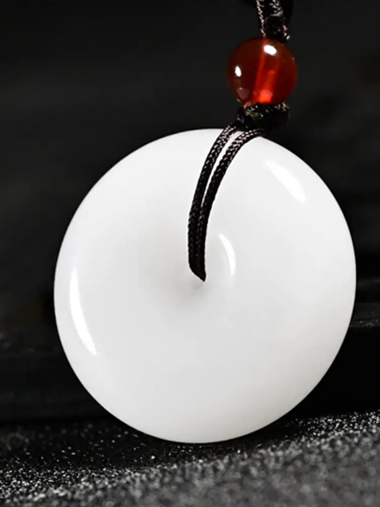 Natural Xinjiang Hetian Jade White Jade Safety Buckle Pendant