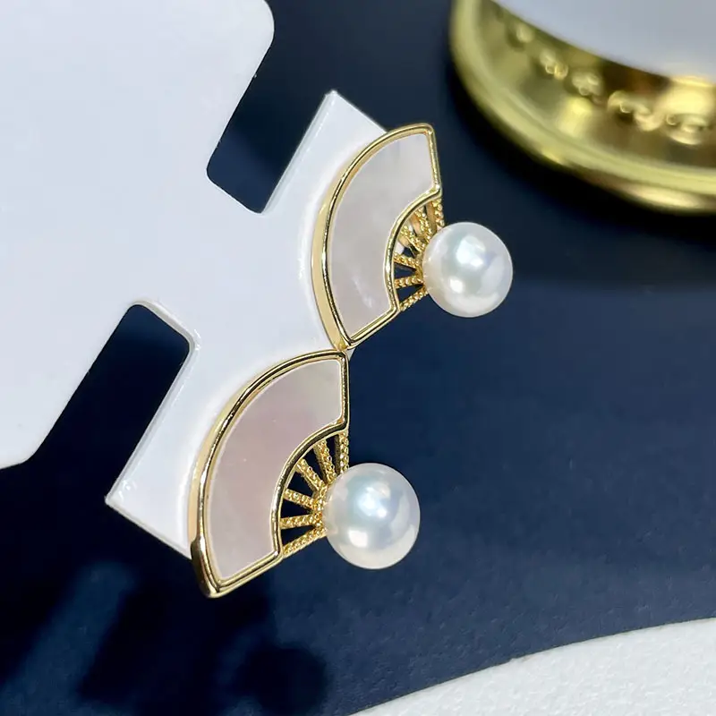 Natural Freshwater Pearl Earrings New Style Shell Small Fan Retro Elegant - Image 5