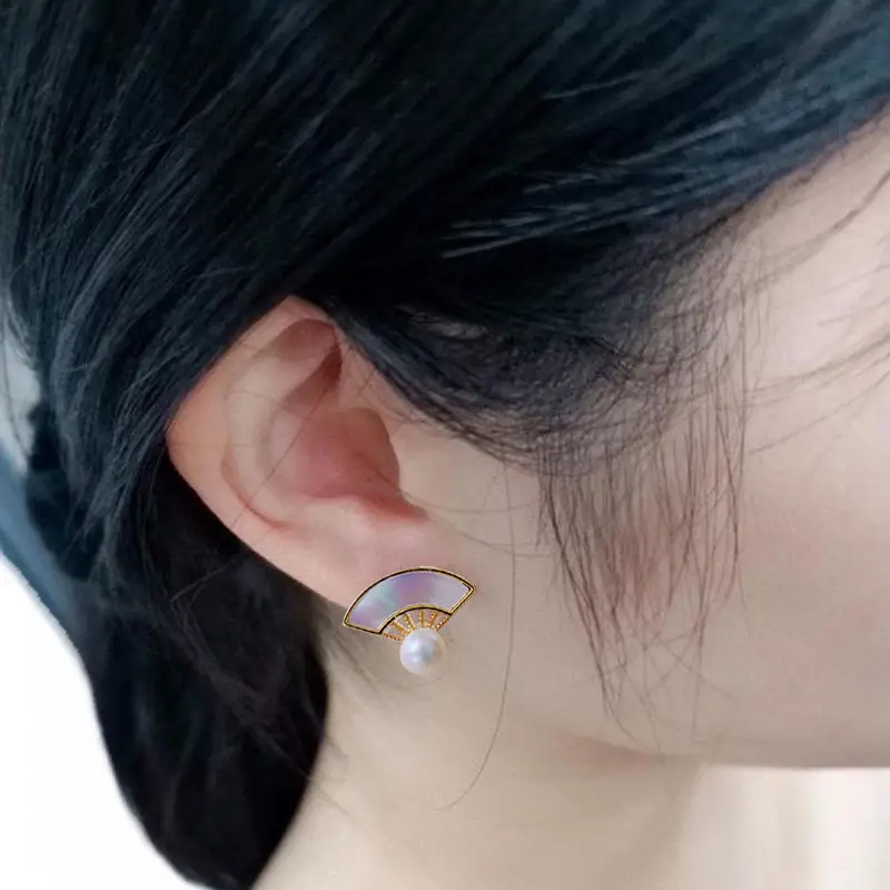 Natural Freshwater Pearl Earrings New Style Shell Small Fan Retro Elegant - Image 7