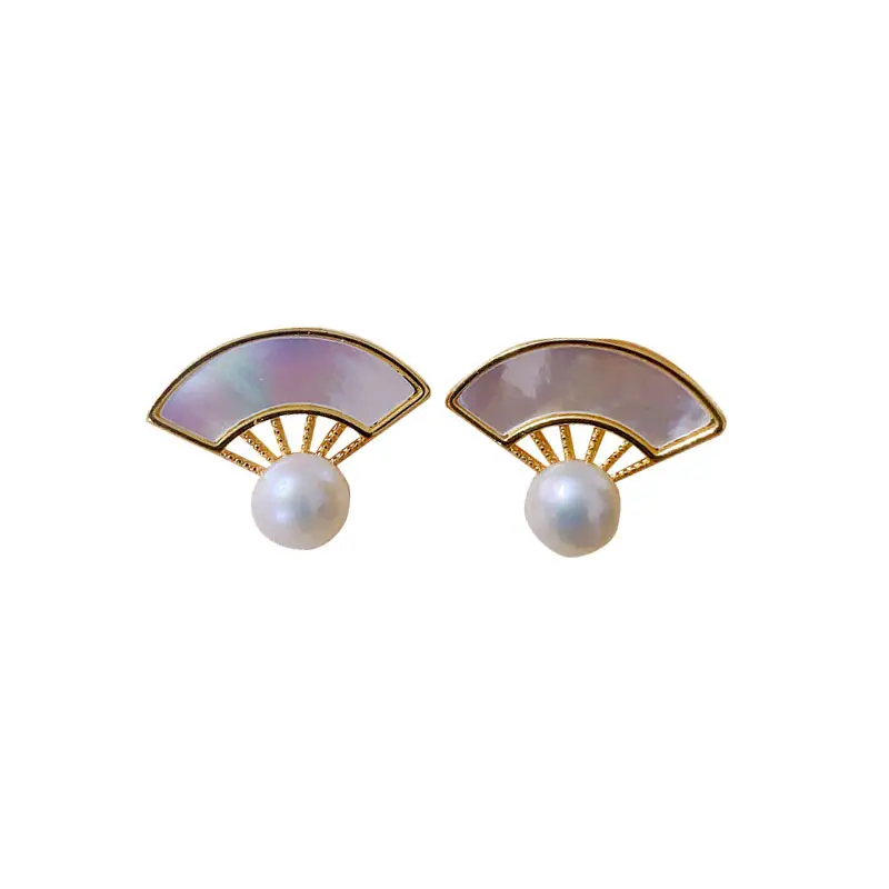 Natural Freshwater Pearl Earrings New Style Shell Small Fan Retro Elegant - Image 8