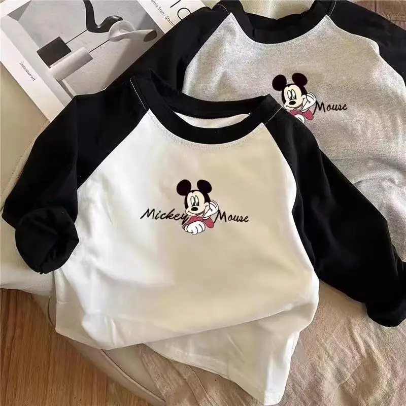 Mickey Mouse Cotton Long Sleeve T-Shirt Grey Black
