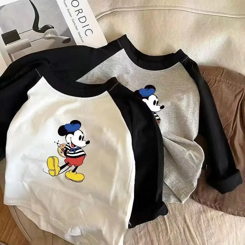 Mickey Mouse Cotton Long Sleeve T-Shirt Grey Black