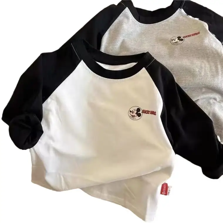 Mickey Mouse Cotton Long Sleeve T-Shirt Grey Black
