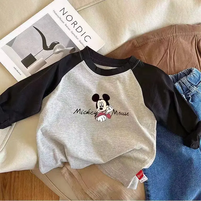 Mickey Mouse Cotton Long Sleeve T-Shirt Grey Black — feature 11