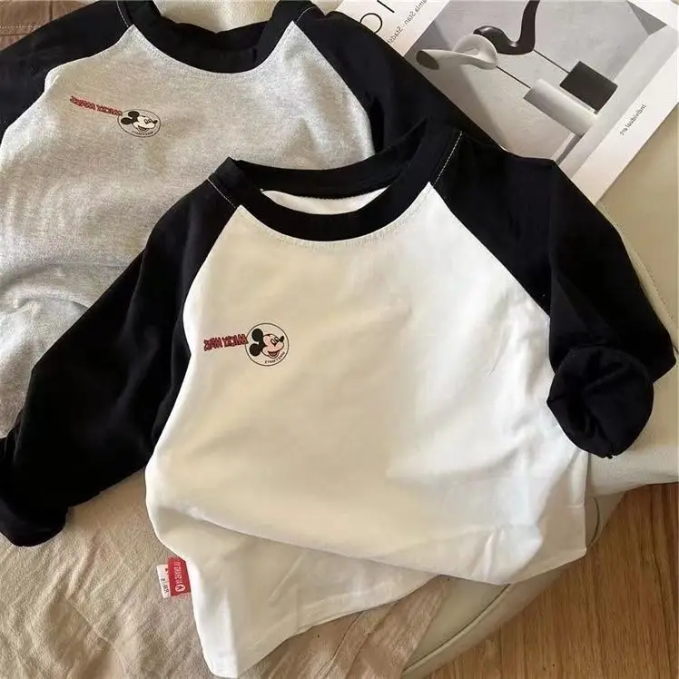 Mickey Mouse Cotton Long Sleeve T-Shirt Grey Black — feature 5
