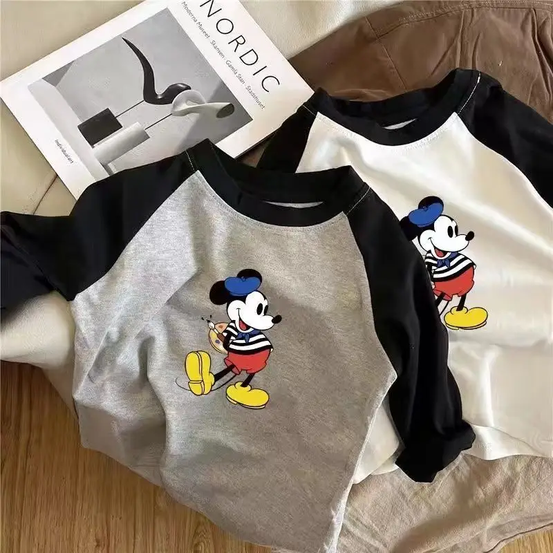 Mickey Mouse Cotton Long Sleeve T-Shirt Grey Black