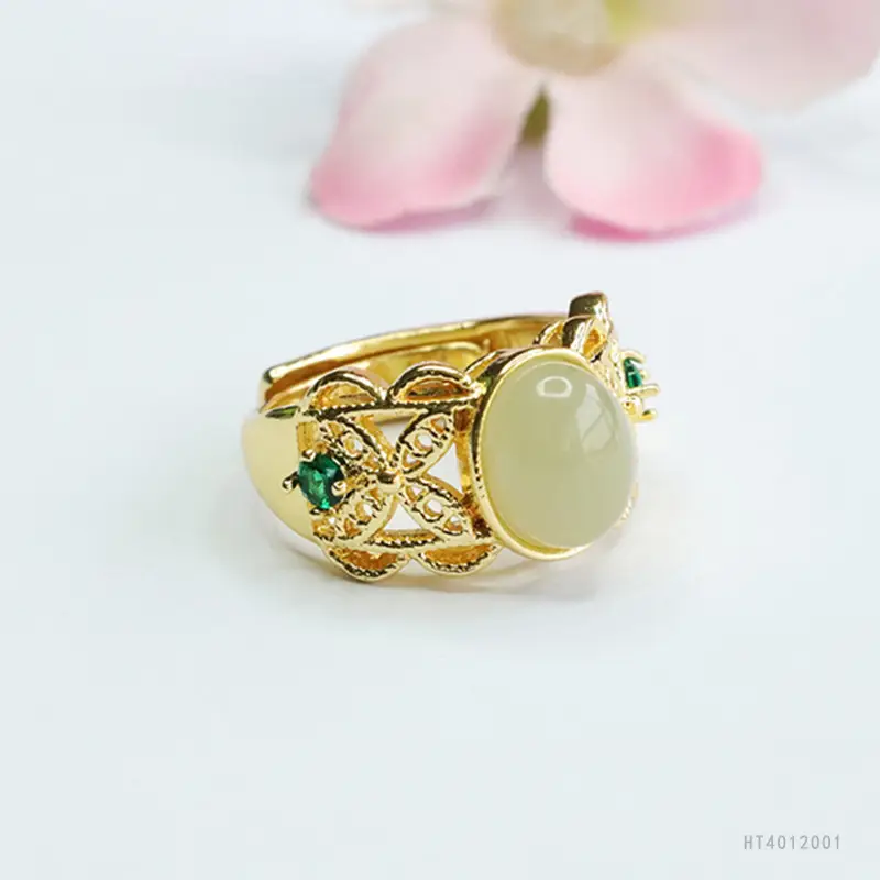 Guan Yu Jade Claw Ring Clear Water Gold Set - Image 3