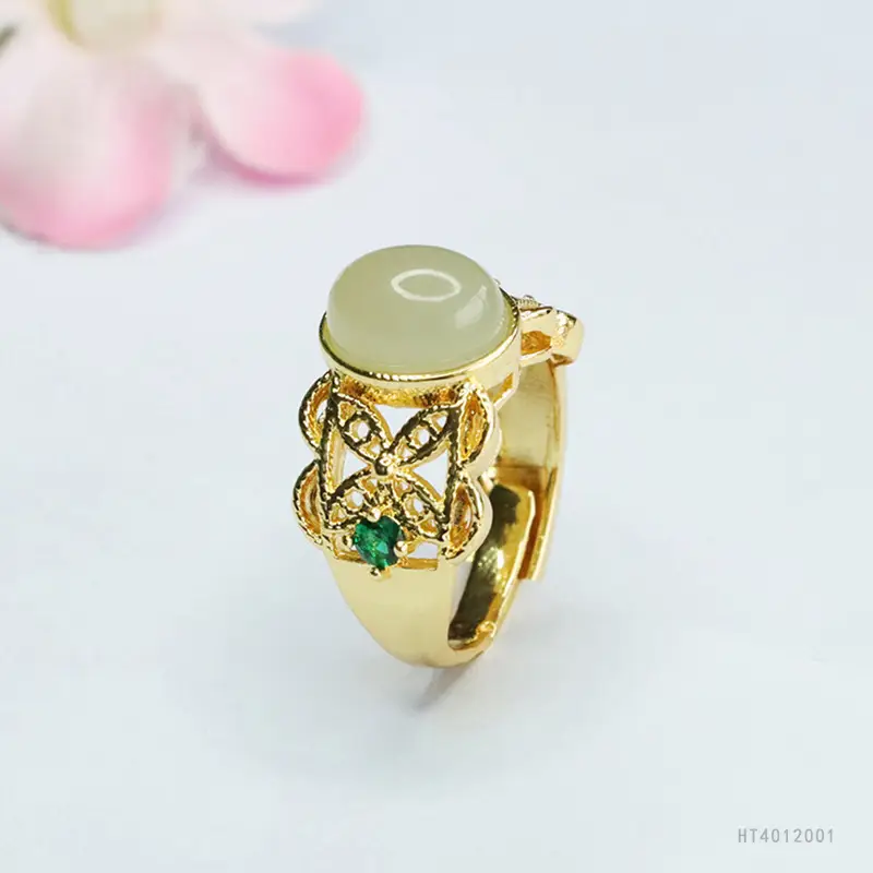 Guan Yu Jade Claw Ring Clear Water Gold Set - Image 5