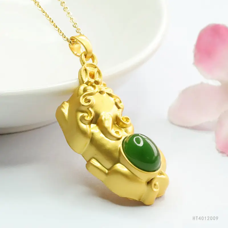 Guan Yu Jadeite Pixiu Necklace Gold 18k - Image 3