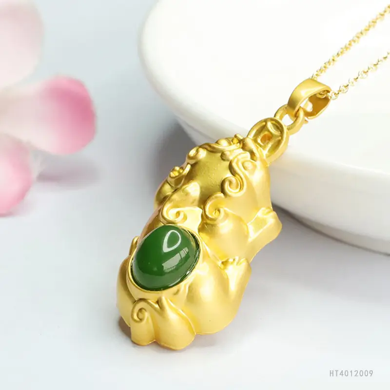 Guan Yu Jadeite Pixiu Necklace Gold 18k - Image 4
