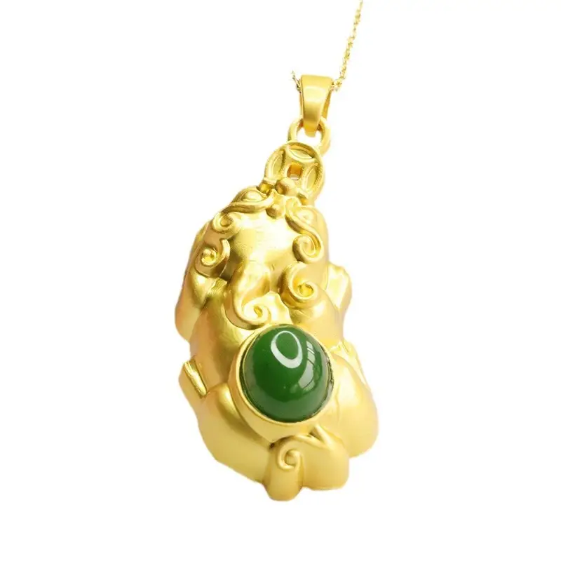 Guan Yu Jadeite Pixiu Necklace Gold 18k - Image 6