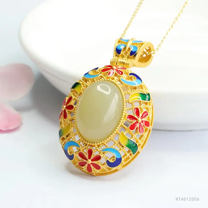 Guan Yu Enamel Hetian Jade Pendant Necklace