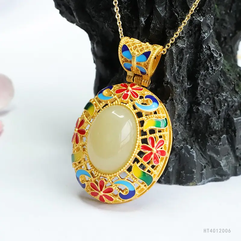Guan Yu Enamel Hetian Jade Pendant Necklace