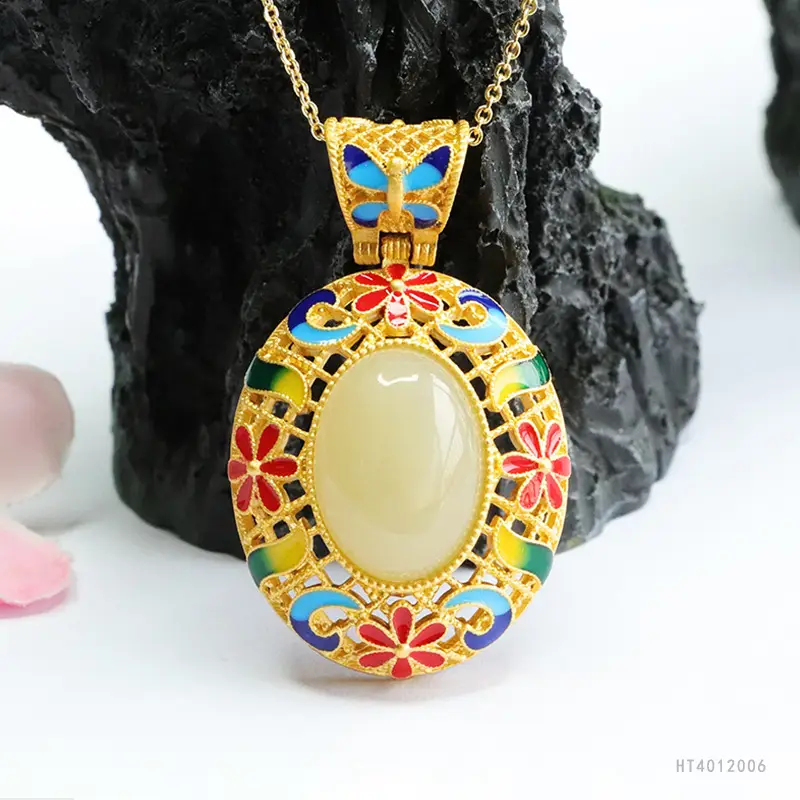 Guan Yu Enamel Hetian Jade Pendant Necklace — feature 7