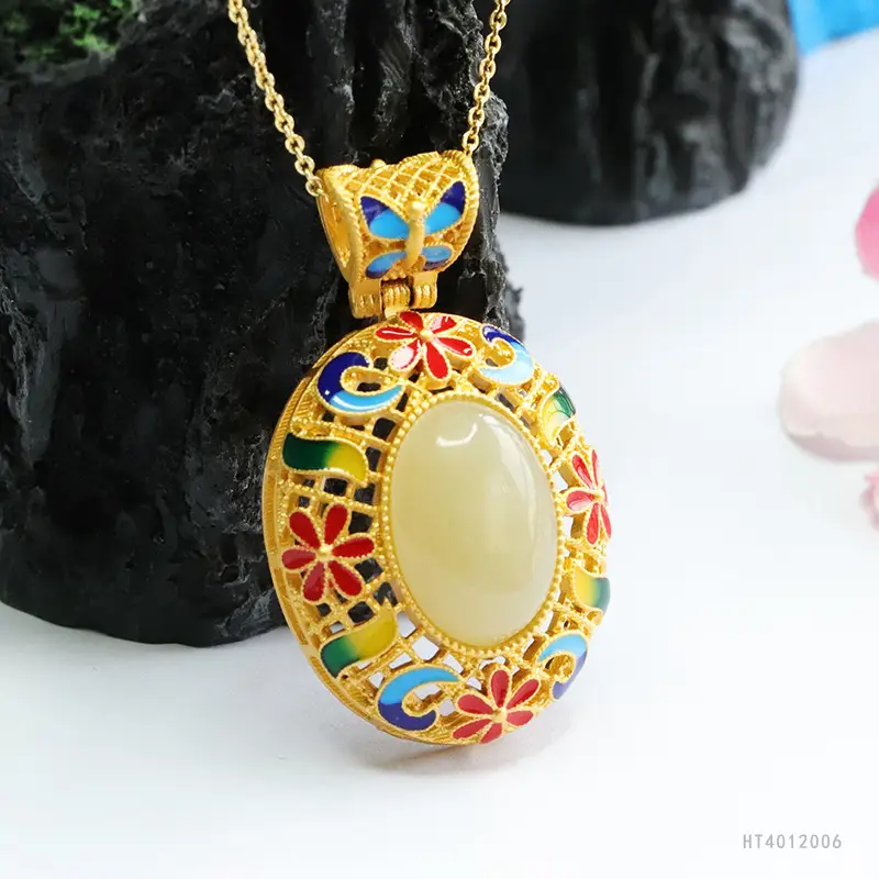 Guan Yu Enamel Hetian Jade Pendant Necklace — feature 8
