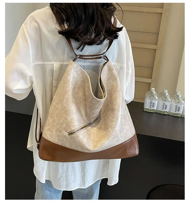 Retro Large Capacity Women's Tote Bag Brown Beige — feature 1
