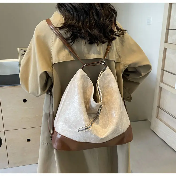 Retro Large Capacity Women's Tote Bag Brown Beige — feature 10