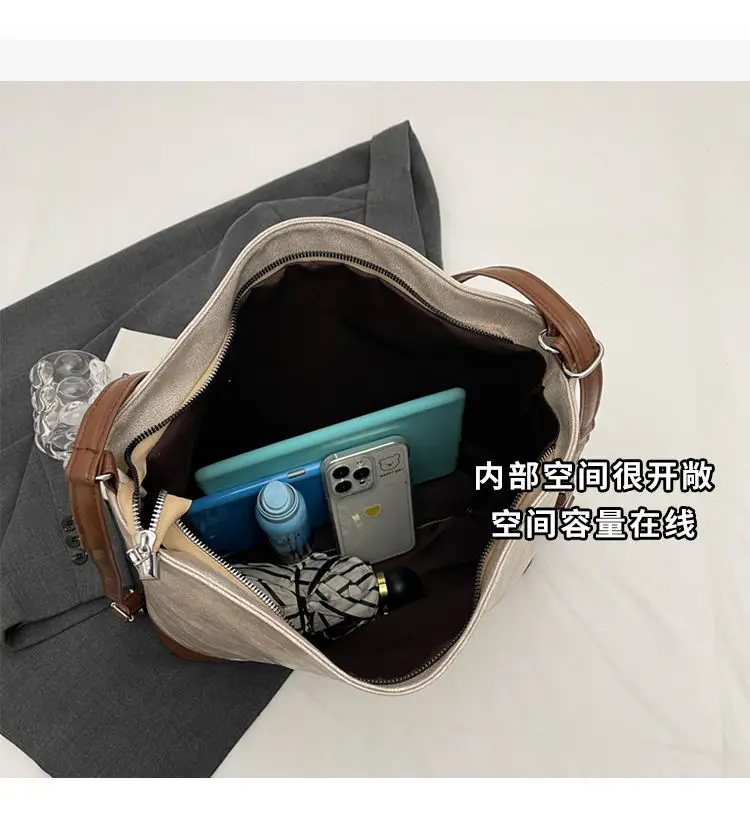 Retro Large Capacity Women's Tote Bag Brown Beige — feature 6