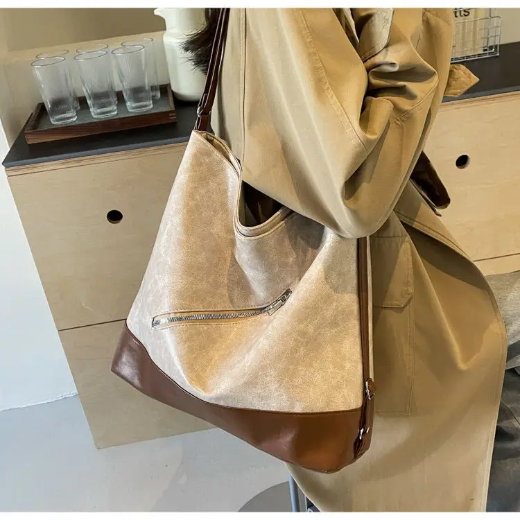 Retro Large Capacity Women's Tote Bag Brown Beige — feature 7