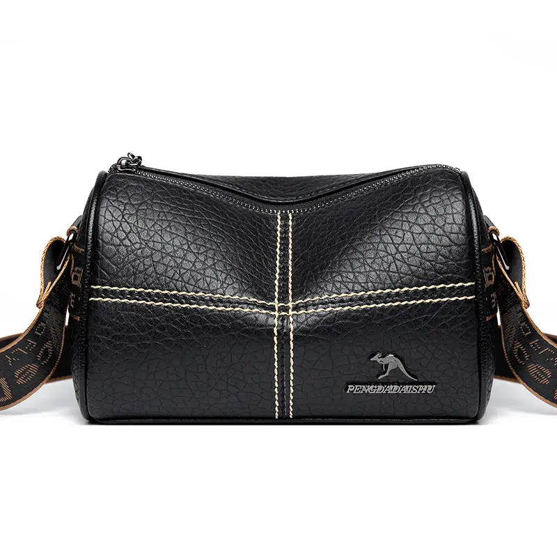 Women's Cream Leather Shoulder Messenger Bag with Logo