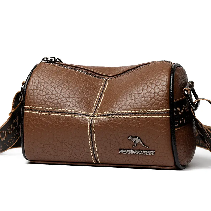 Women's Cream Leather Shoulder Messenger Bag with Logo