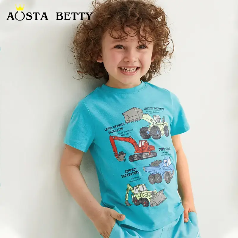 26 New Summer Boys T-Shirts Cartoon Print Blue - Image 2