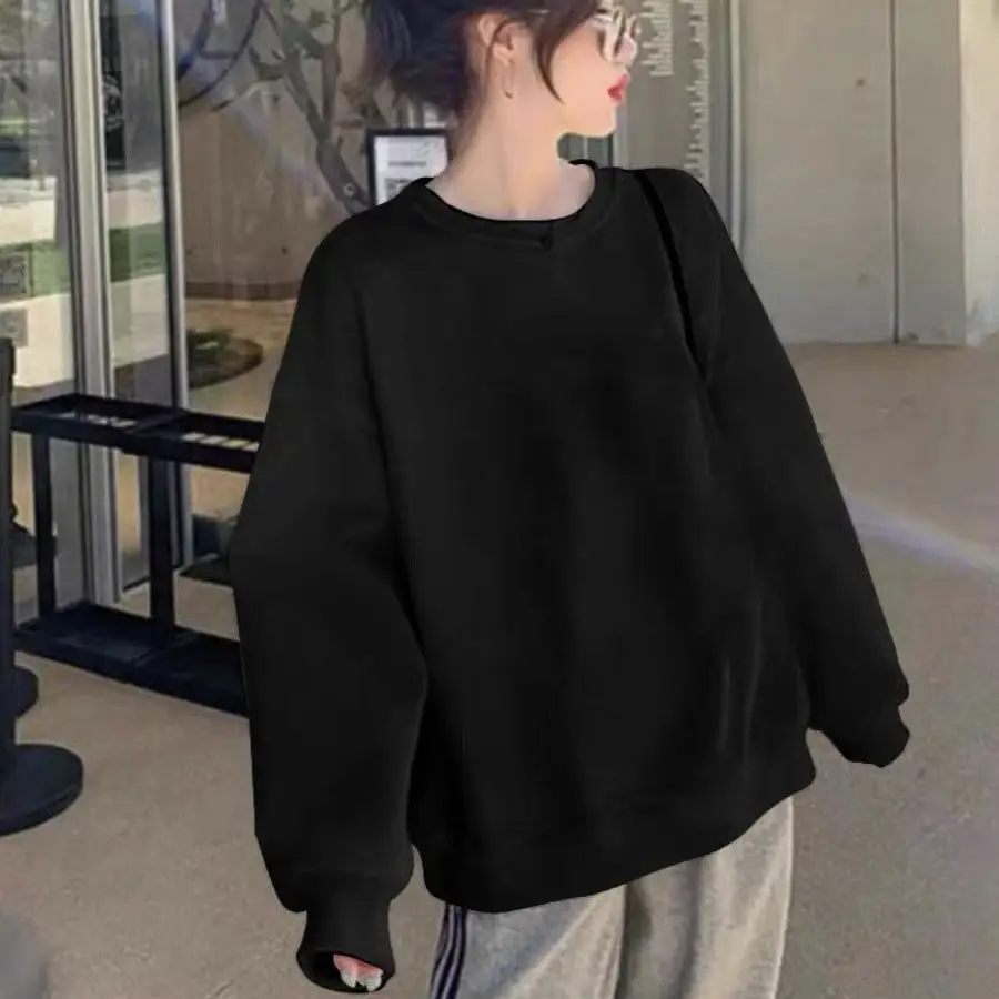 Purple Loose Cotton Sweatshirt Women's Round Neck 2024 - Image 3