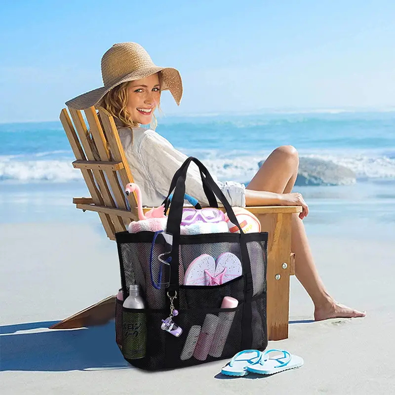 Large Capacity Mesh Swimming Bag with Palm Leaf Print