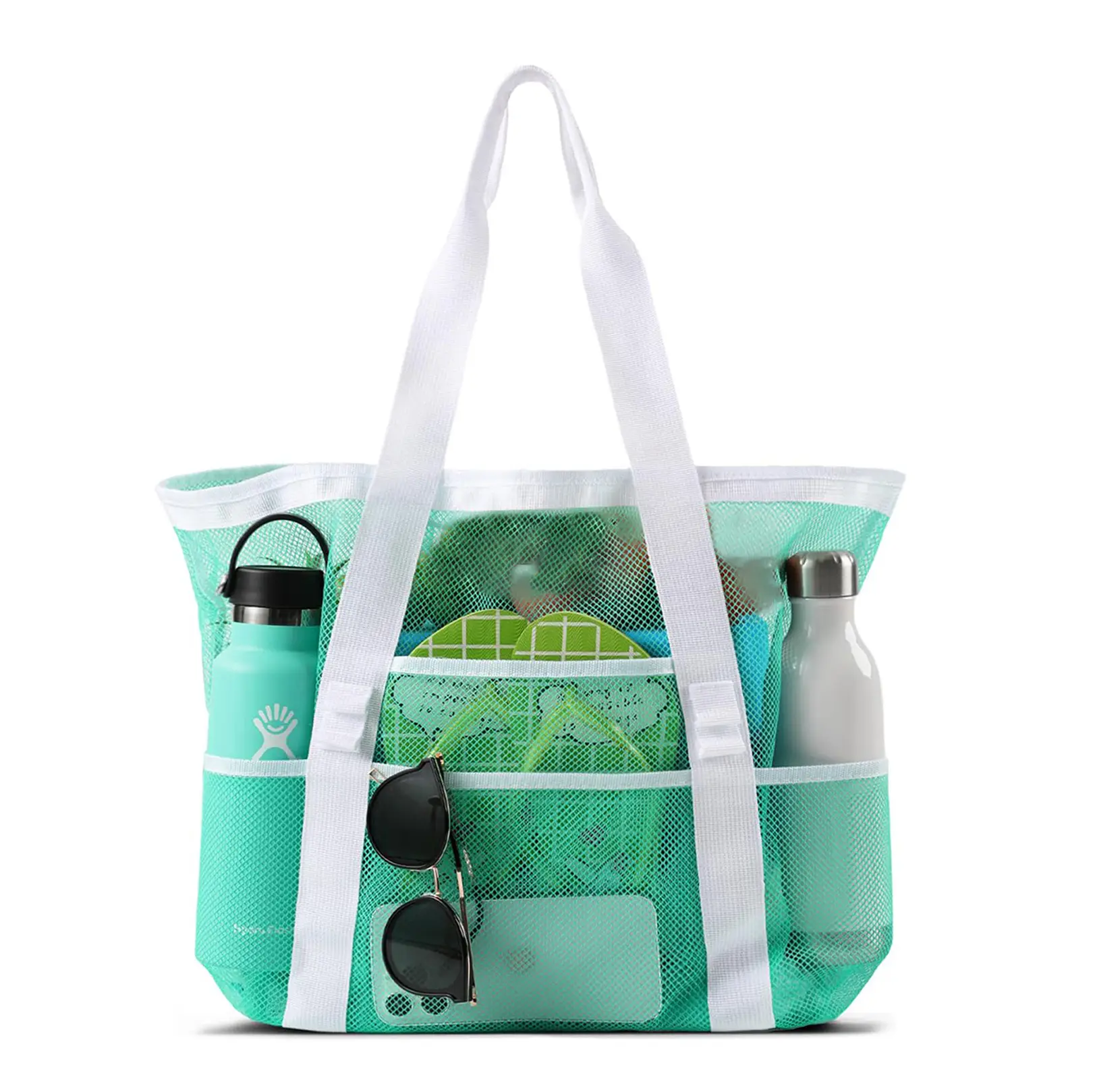 Large Capacity Mesh Swimming Bag with Palm Leaf Print