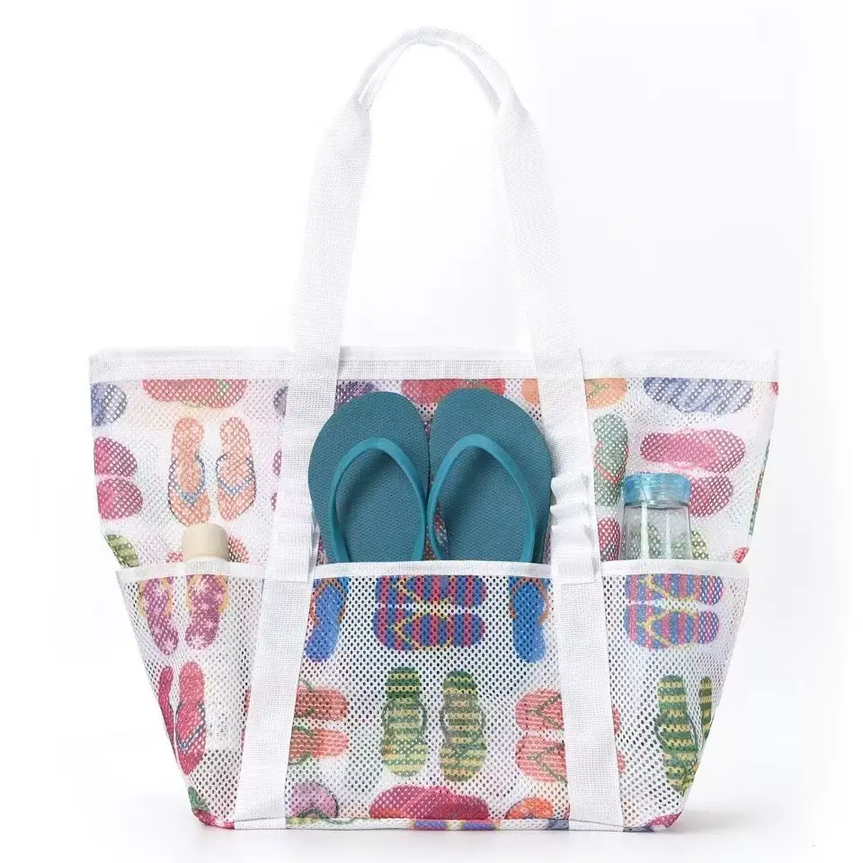 Large Capacity Mesh Swimming Bag with Palm Leaf Print