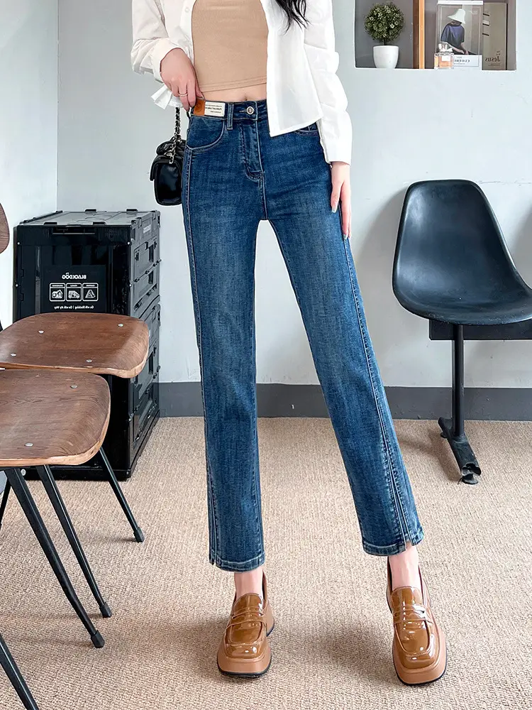 Pear-Shaped Straight-Leg Jeans Dark Blue Cropped High Waist