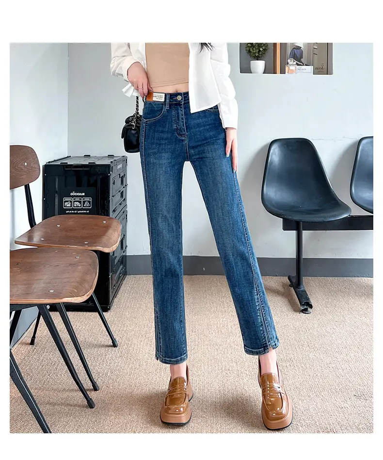 Pear-Shaped Straight-Leg Jeans Dark Blue Cropped High Waist — feature 18