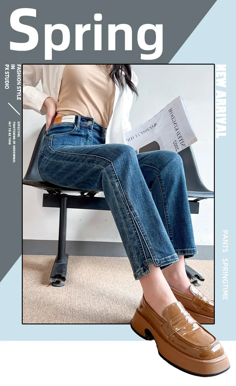 Pear-Shaped Straight-Leg Jeans Dark Blue Cropped High Waist — feature 2