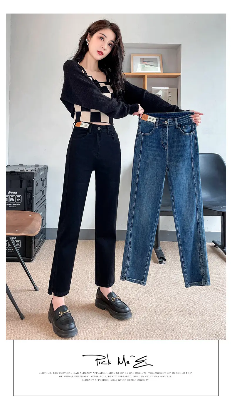 Pear-Shaped Straight-Leg Jeans Dark Blue Cropped High Waist — feature 20