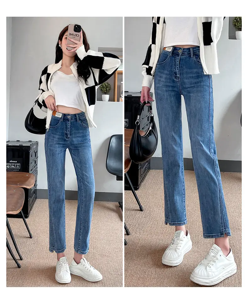 Pear-Shaped Straight-Leg Jeans Dark Blue Cropped High Waist — feature 22