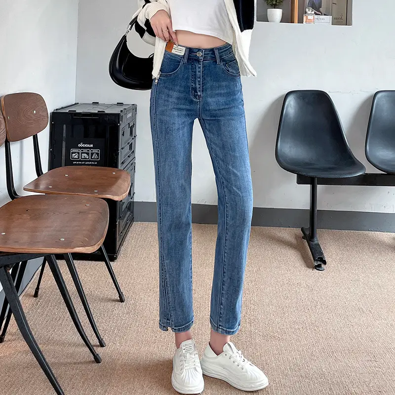 Pear-Shaped Straight-Leg Jeans Dark Blue Cropped High Waist