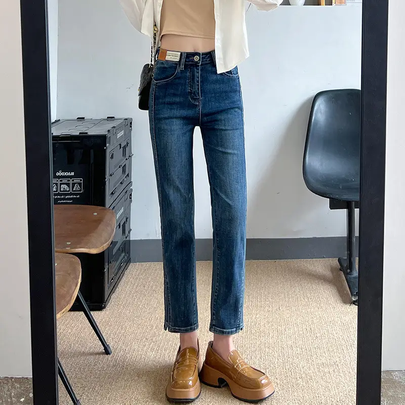 Pear-Shaped Straight-Leg Jeans Dark Blue Cropped High Waist