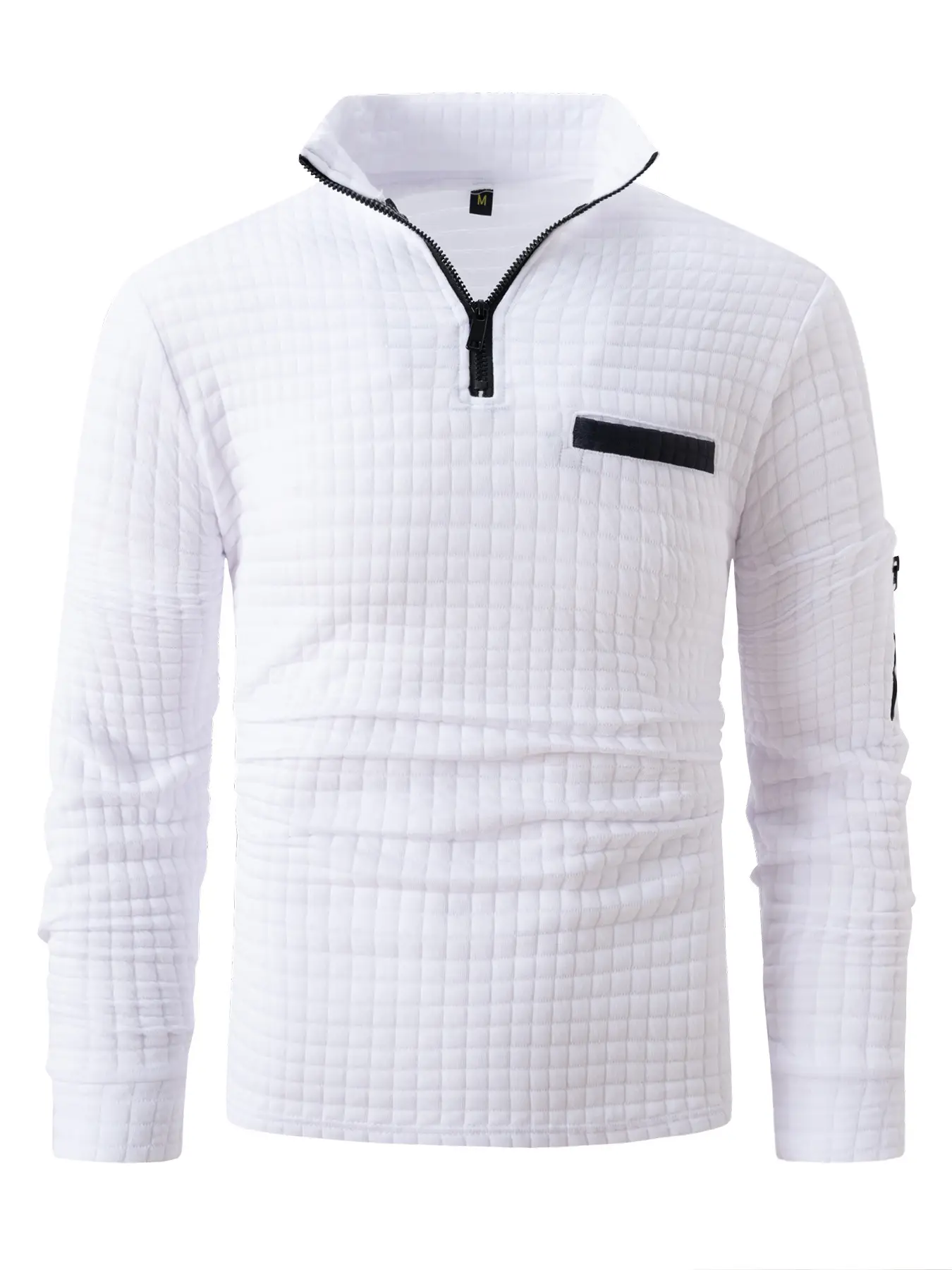 Men's White Grid Arm Zipper Polo Shirt — feature 10