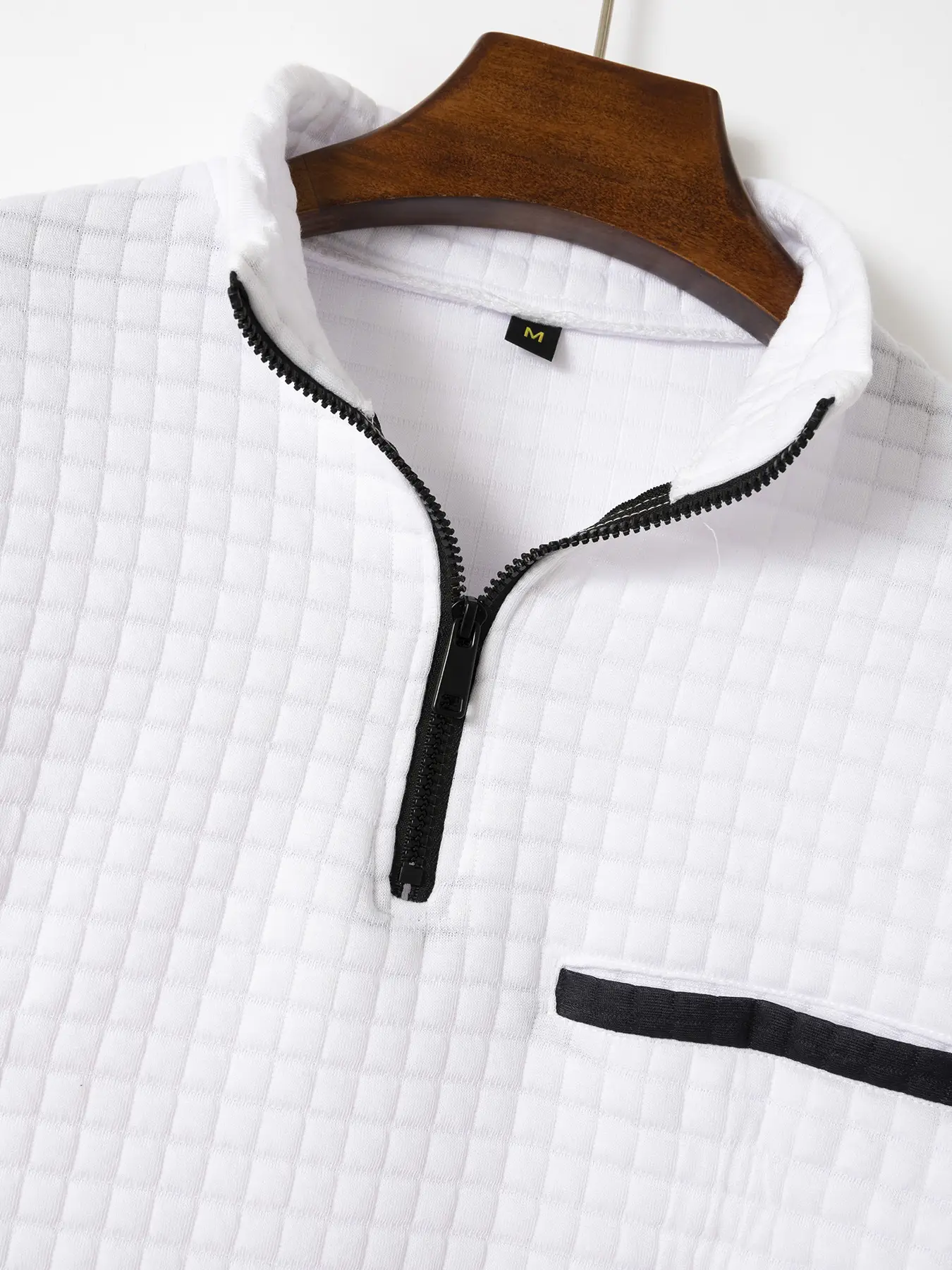 Men's White Grid Arm Zipper Polo Shirt — feature 12