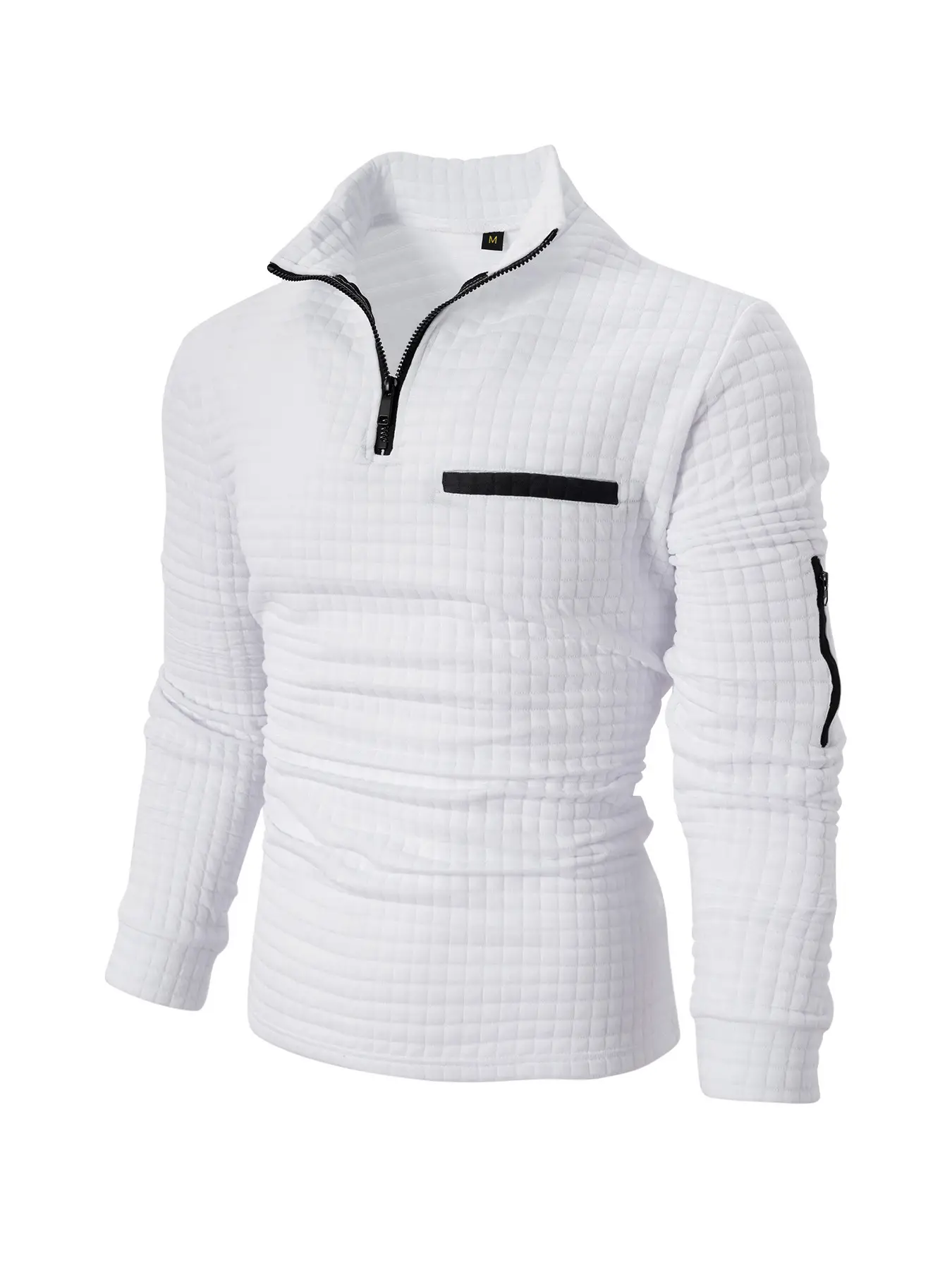 Men's White Grid Arm Zipper Polo Shirt — feature 9