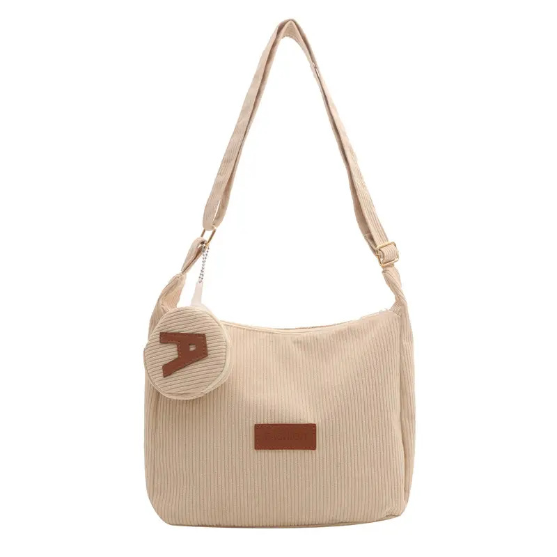 Women's Large Capacity Corduroy Shoulder Bag Beige