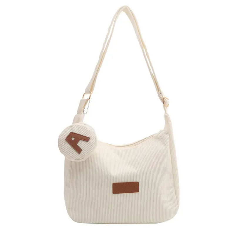 Women's Large Capacity Corduroy Shoulder Bag Beige