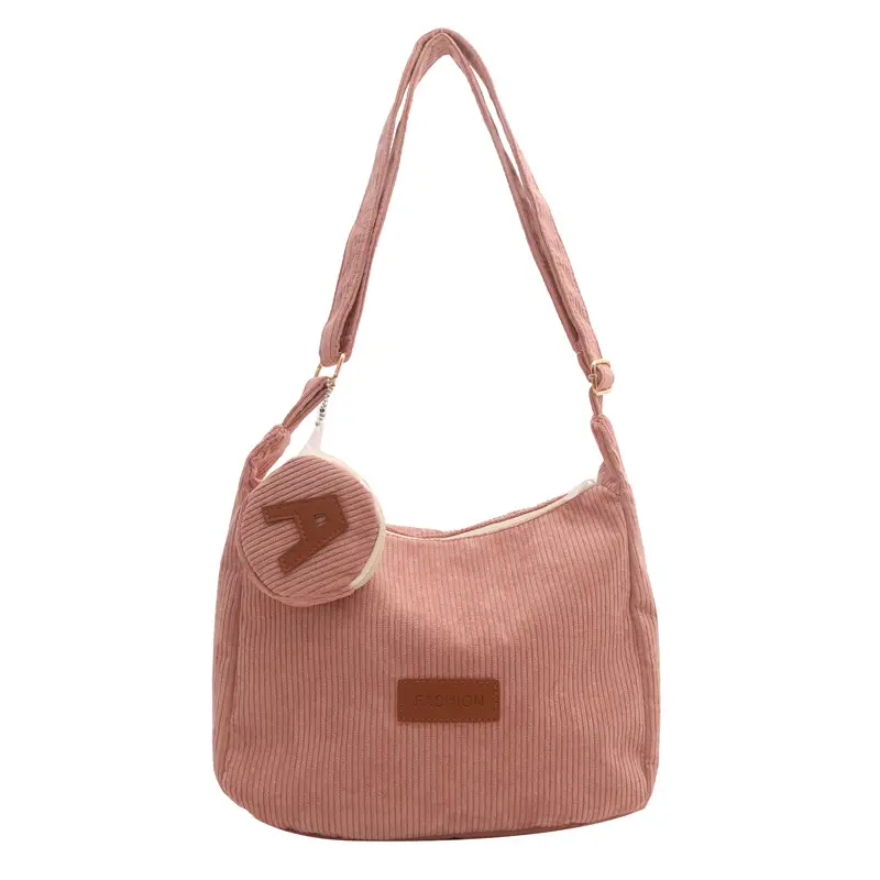 Women's Large Capacity Corduroy Shoulder Bag Beige