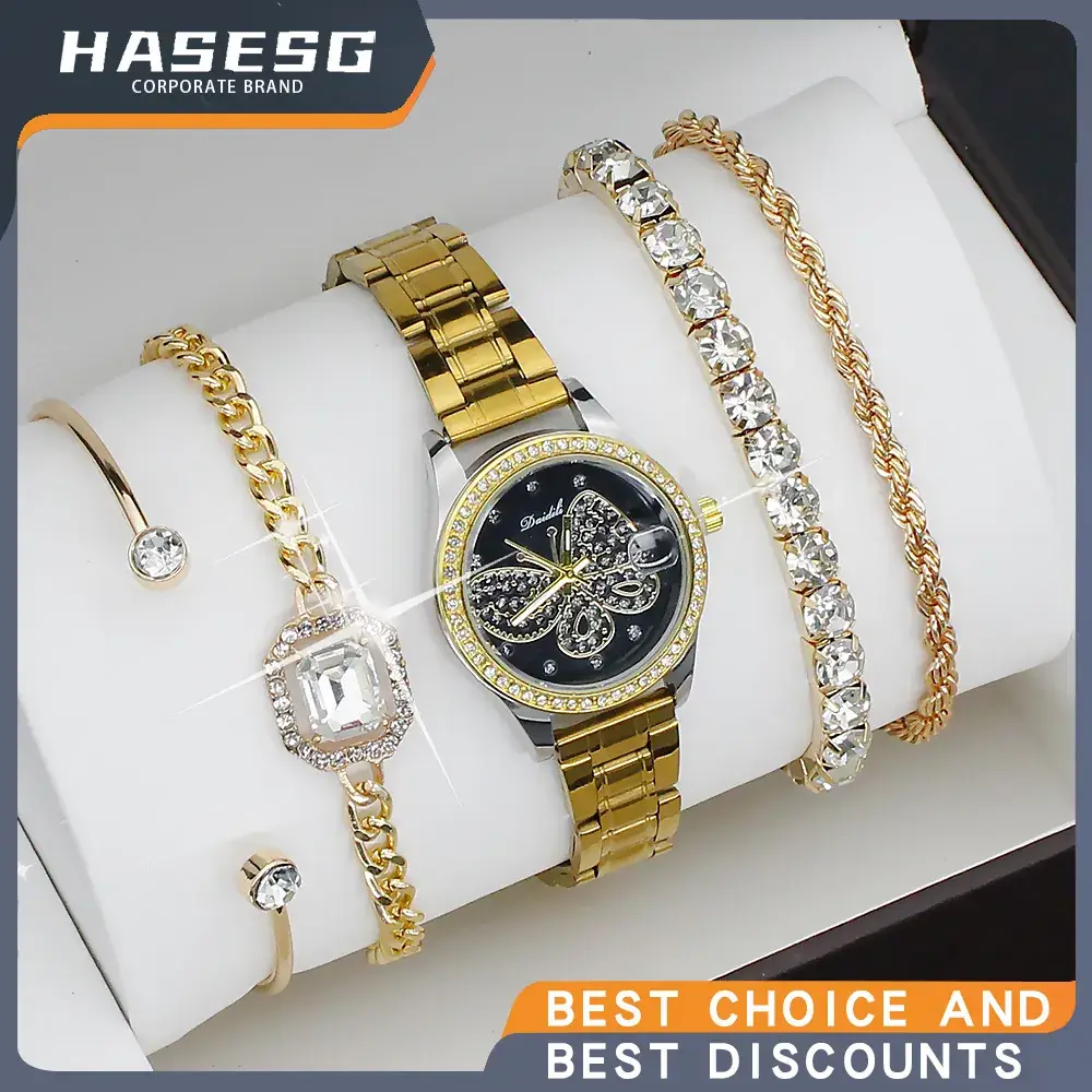 Women's Gold Butterfly Watch Set of 5 Luxury Fashion - Image 21