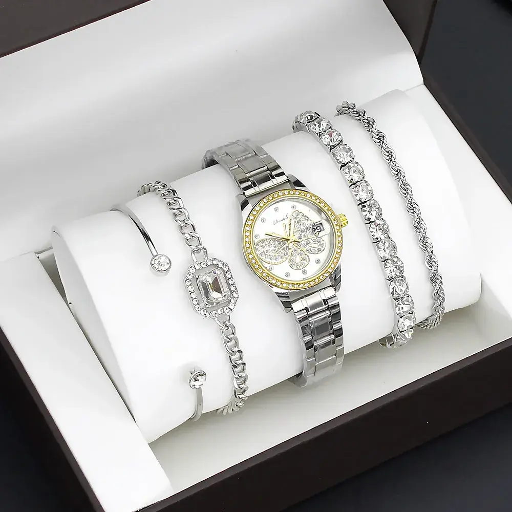Women's Gold Butterfly Watch Set of 5 Luxury Fashion - Image 6