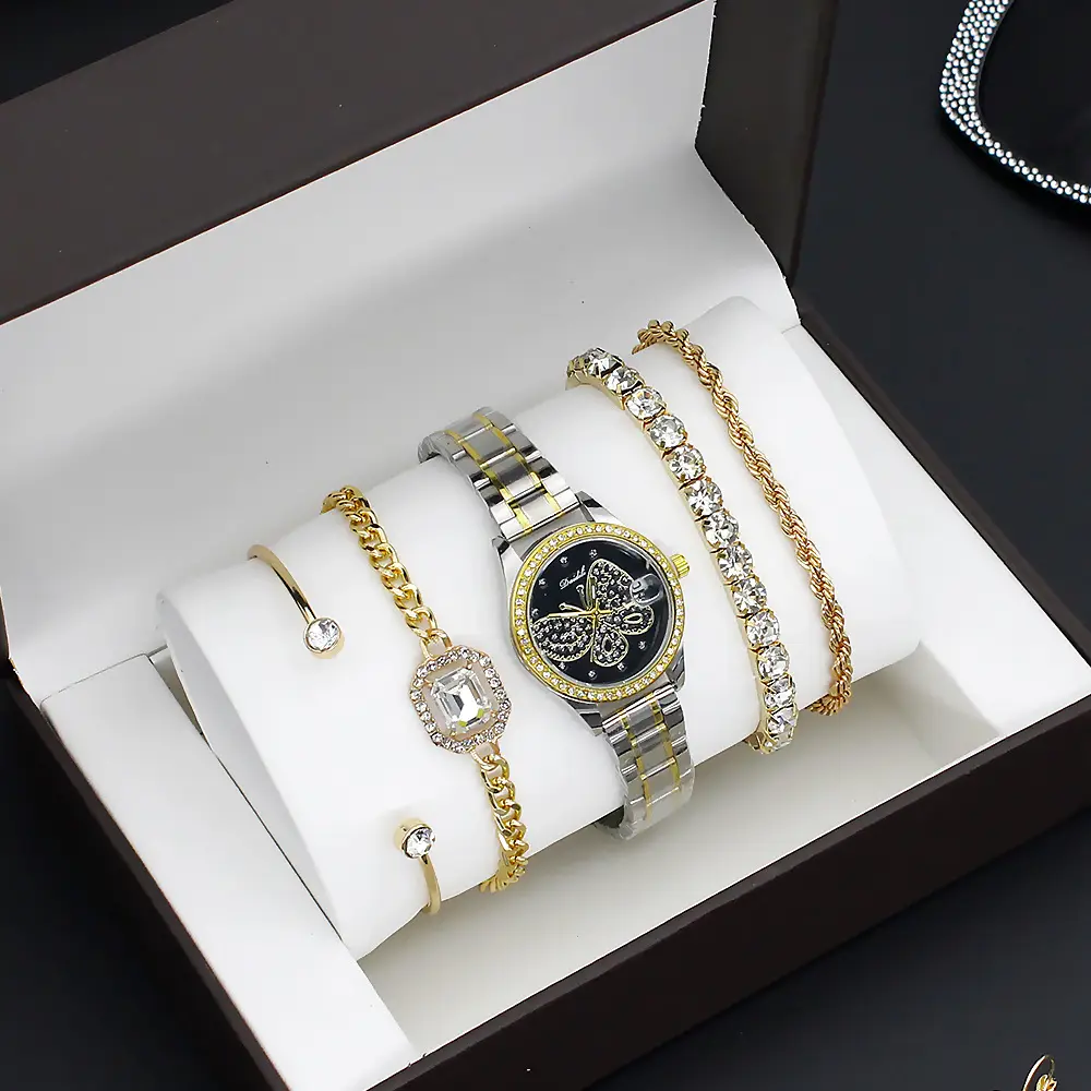 Women's Gold Butterfly Watch Set of 5 Luxury Fashion — feature 2