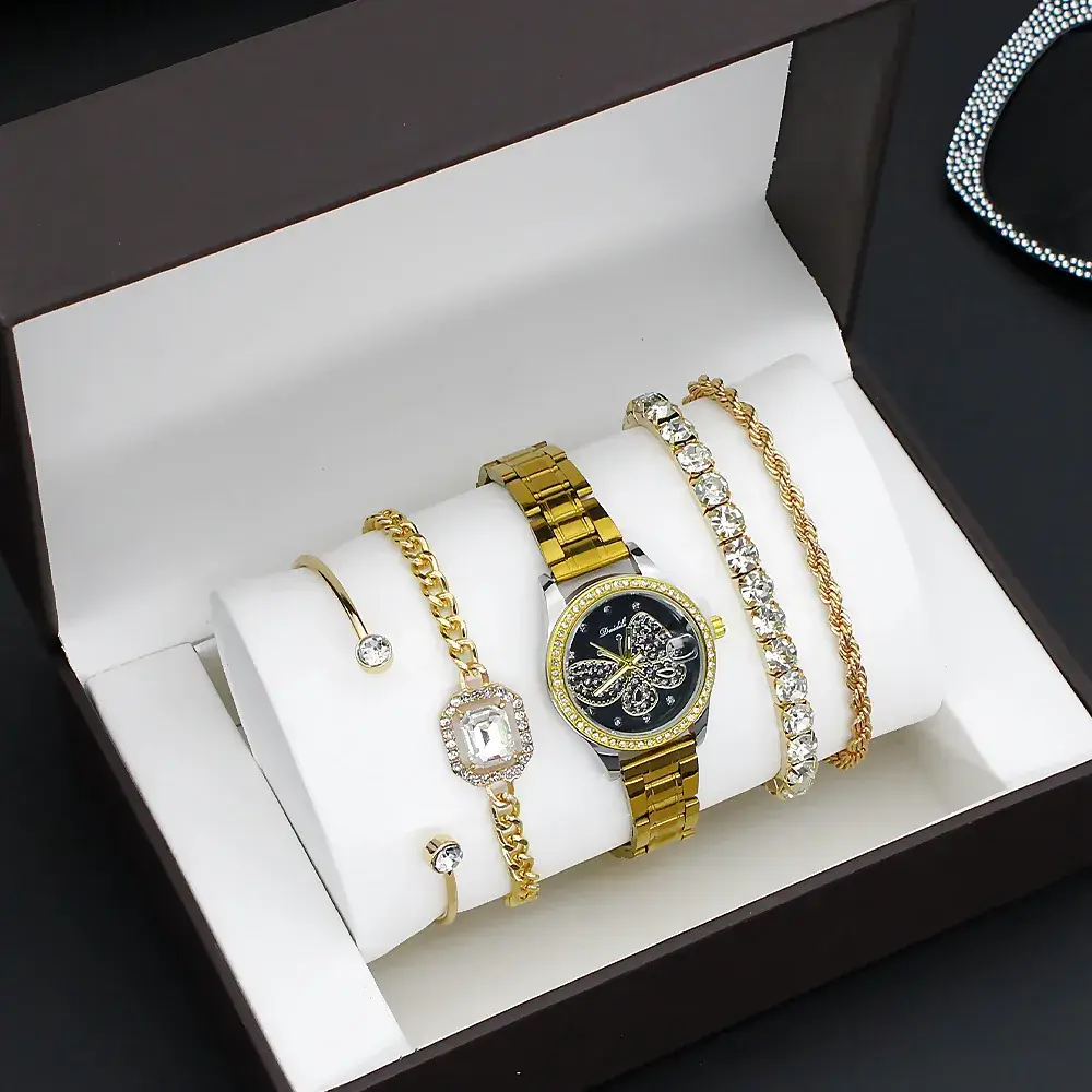 Women's Gold Butterfly Watch Set of 5 Luxury Fashion - Image 3